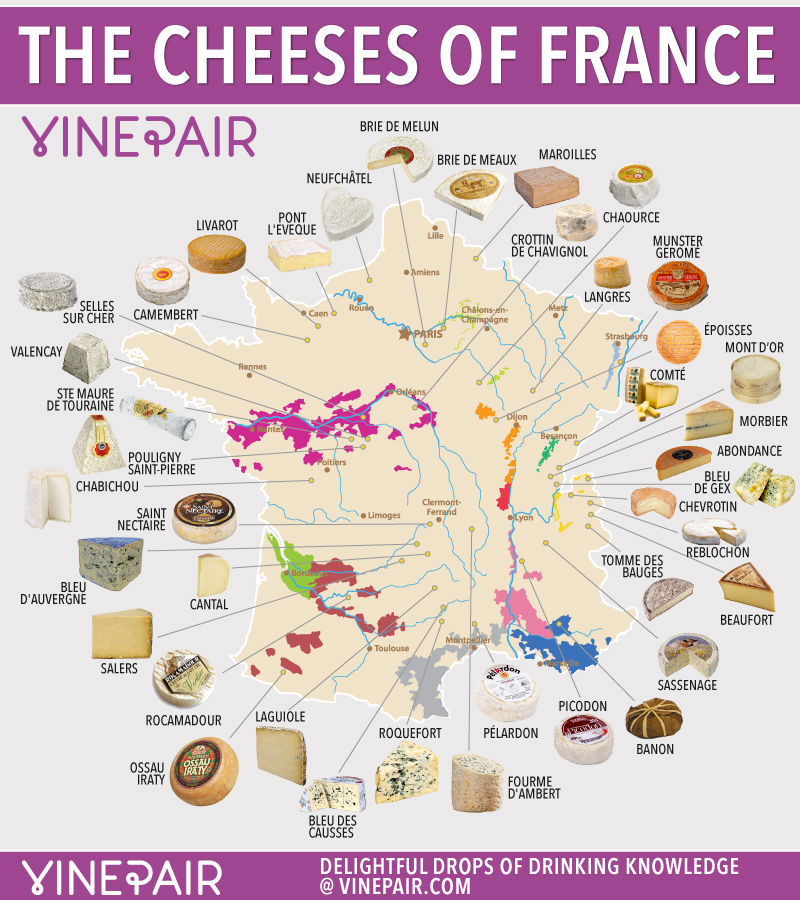 Franciaország ikonikus sajtjai egy térképen