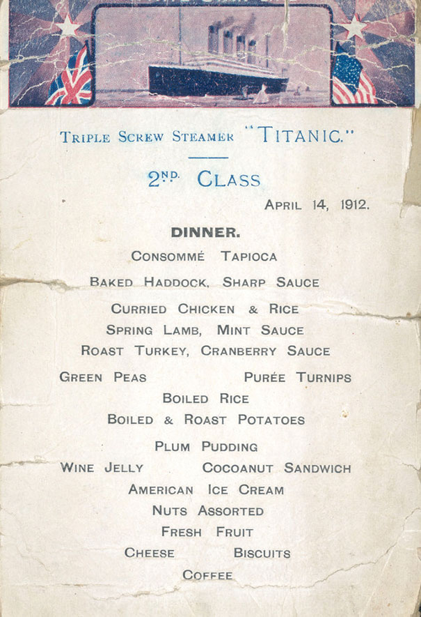 Előkerült a Titanic étlapja