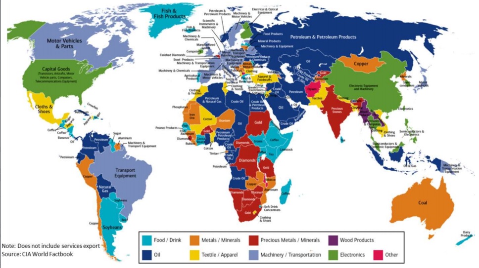 Térképen a Föld összes országának legnagyobb bevételi forrása