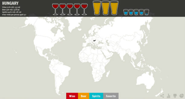 Interaktív térkép készült a világ alkoholfogyasztásáról
