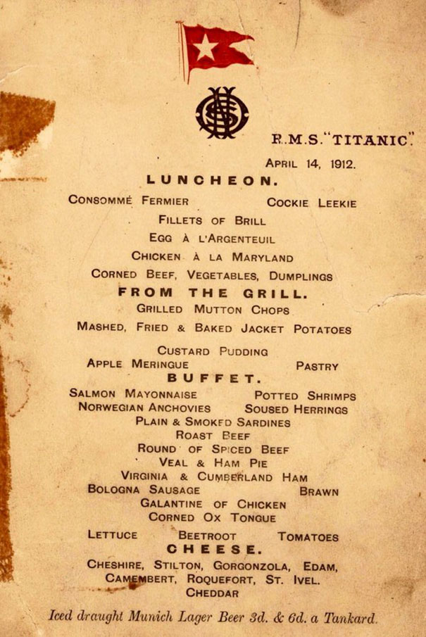 Előkerült a Titanic étlapja