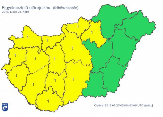 Csak hat megyében nem várható ma délután felhőszakadás