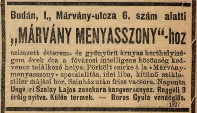 Rántott csirke két pisztolygolyóval – gasztromesék a 230 év után most megszűnt Márványmenyasszonyról